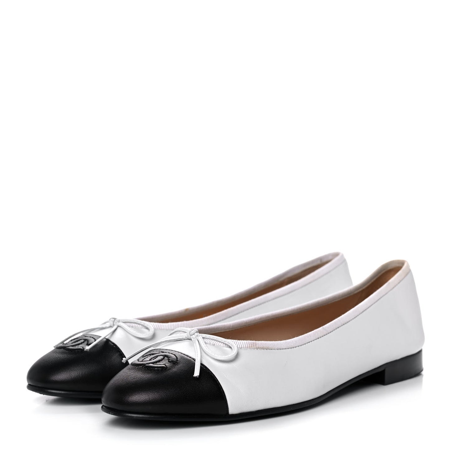 Lambskin Cap Toe CC Ballerina Flats 40.5 White Black