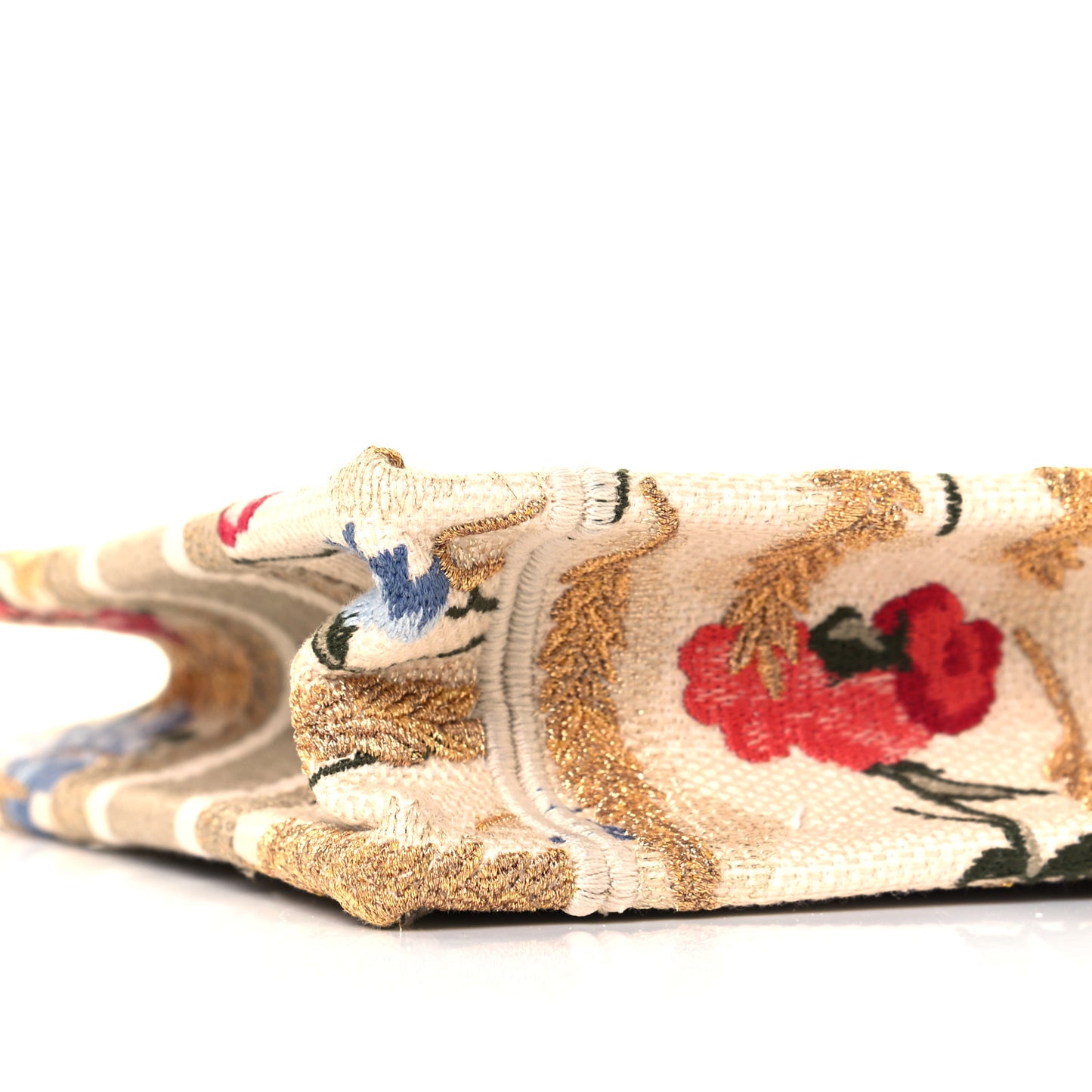 Canvas Embroidered Hibiscus Printed Mini Book Tote Beige Multicolor