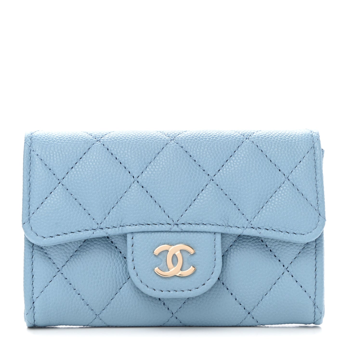 Caviar Quilted Flap Card Holder Wallet Light Blue