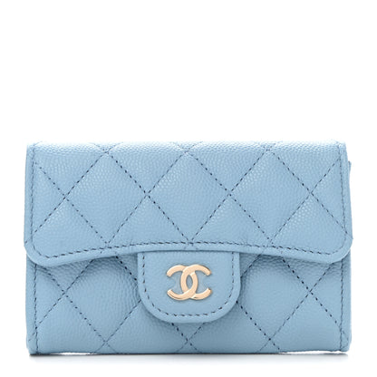 Chanel Caviar Quilted Flap Card Holder Wallet Light Blue 1 of 9