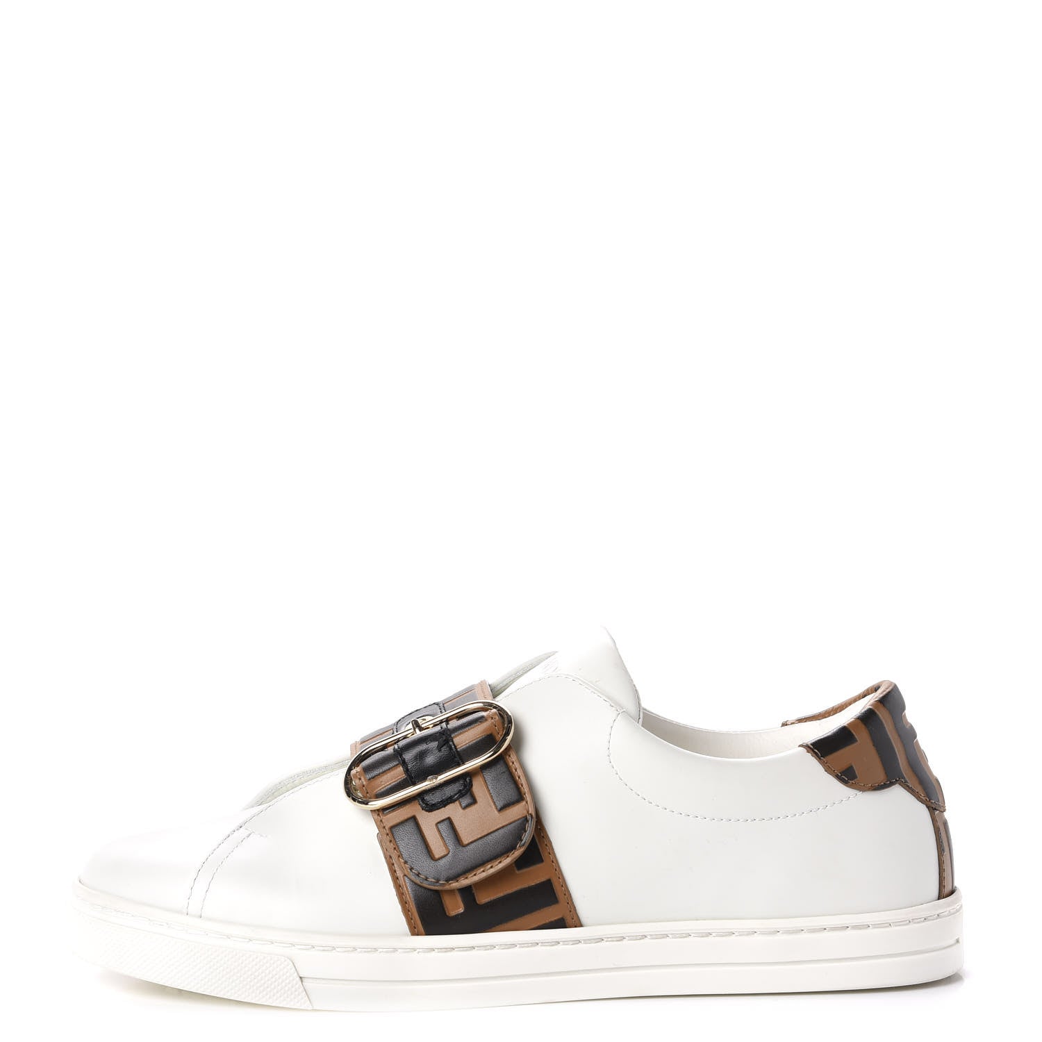 Fendi Vitello FF Embossed Womens Slip On Sneakers 38.5 White Tobacco Moro 1 of 15