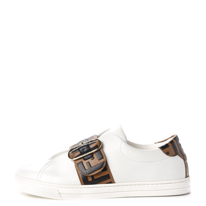Fendi Vitello FF Embossed Womens Slip On Sneakers 38.5 White Tobacco Moro 1 of 15