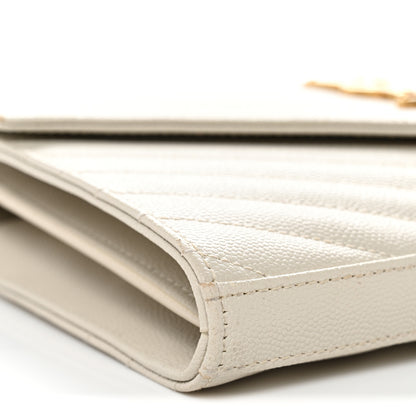 Saint Laurent Grain De Poudre Matelasse Chevron Monogram Chain Wallet Crema Soft 9 of 12