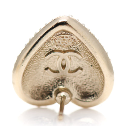 Chanel Pearl Crystal CC Heart Earrings Gold White 4 of 5