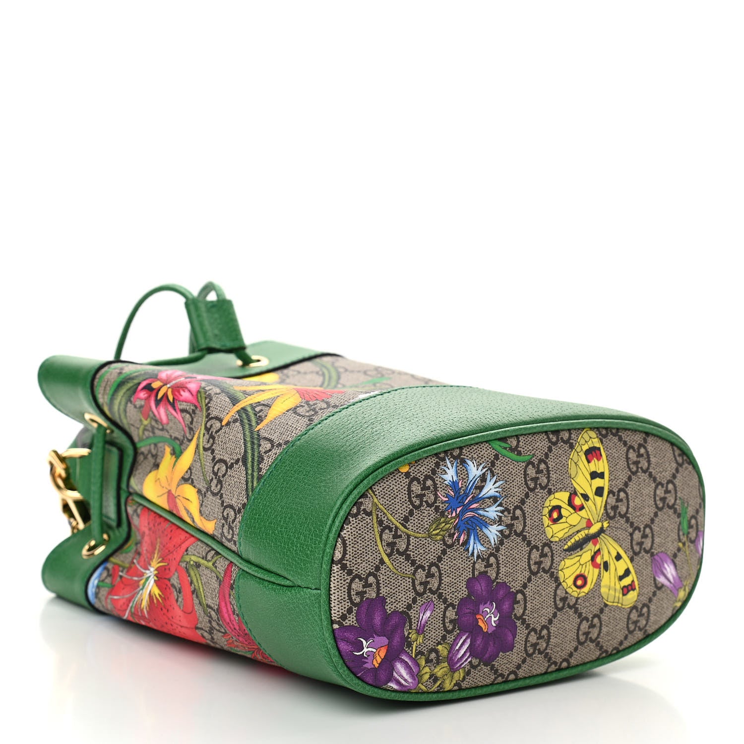 Gucci GG Supreme Monogram Flora Small Ophidia Bucket Bag Beige Multicolor Green 4 of 10