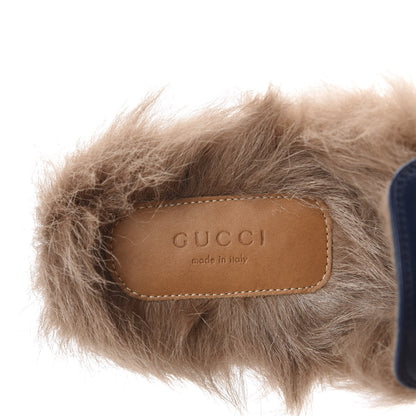 Gucci Malaga Kid Fur Womens Princetown Slippers 39 Blue Agata 7 of 9