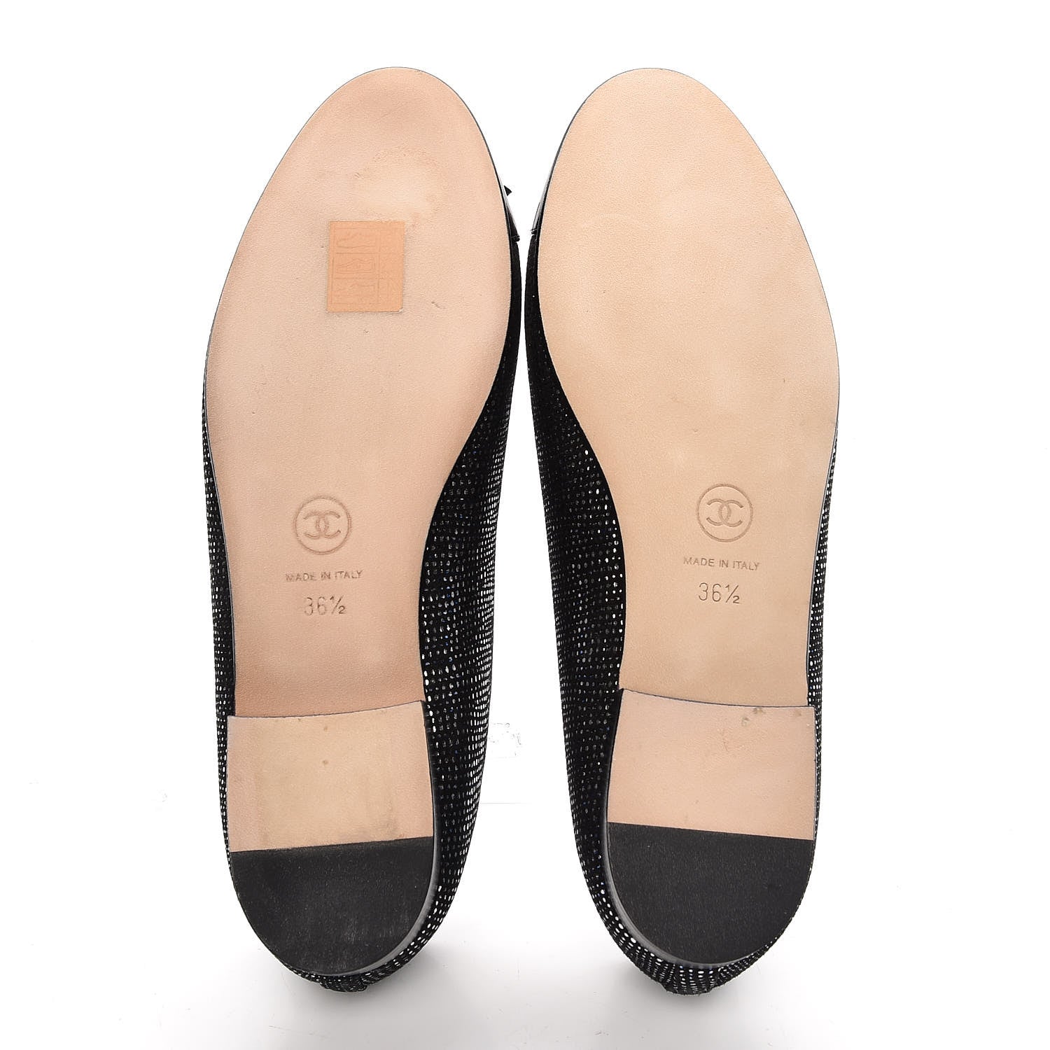 Chanel Fantasy Goatskin Patent Calfskin CC Cap Toe Ballerina Flats 36.5 Black Blue 5 of 9