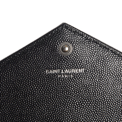 Saint Laurent Grain De Poudre Matelasse Chevron Monogram Envelope Chain Wallet Black 7 of 8