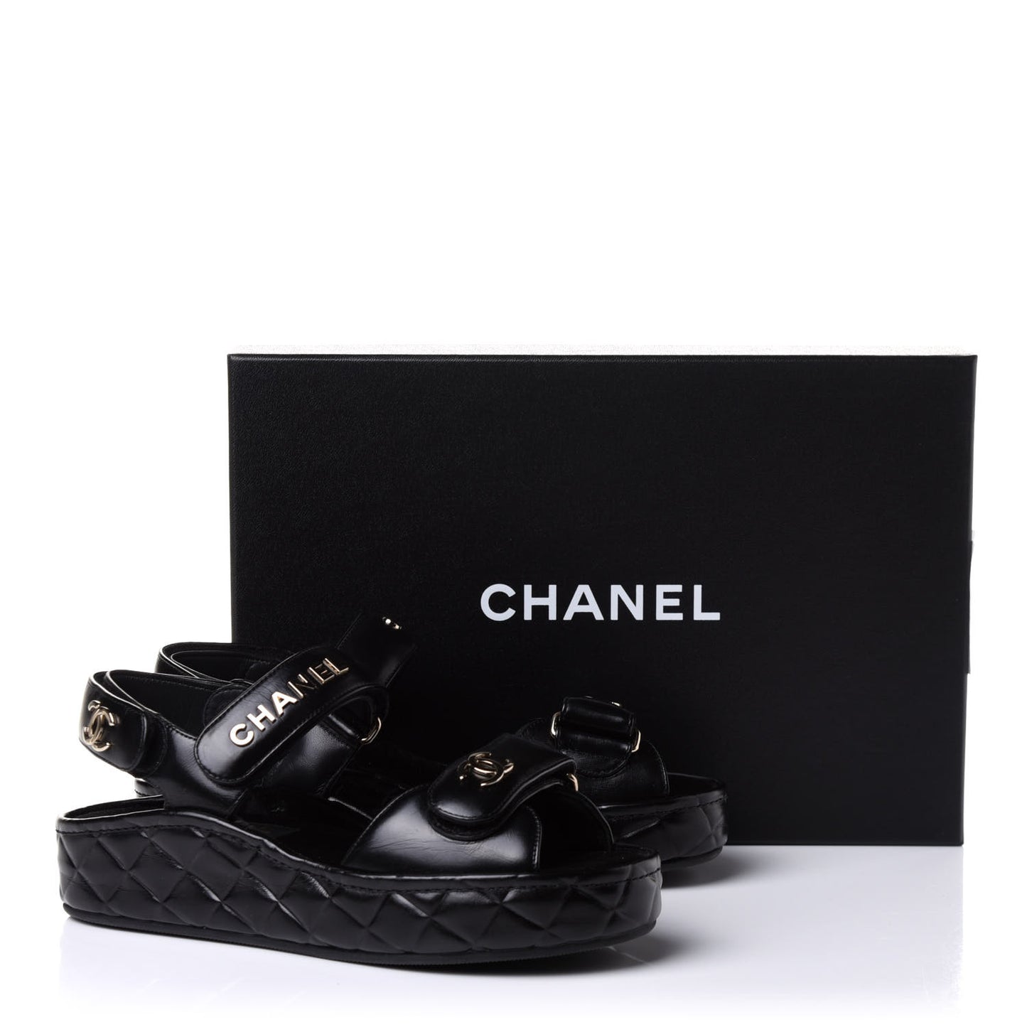 Shiny Calfskin Logo Platform Sandals 35 Black