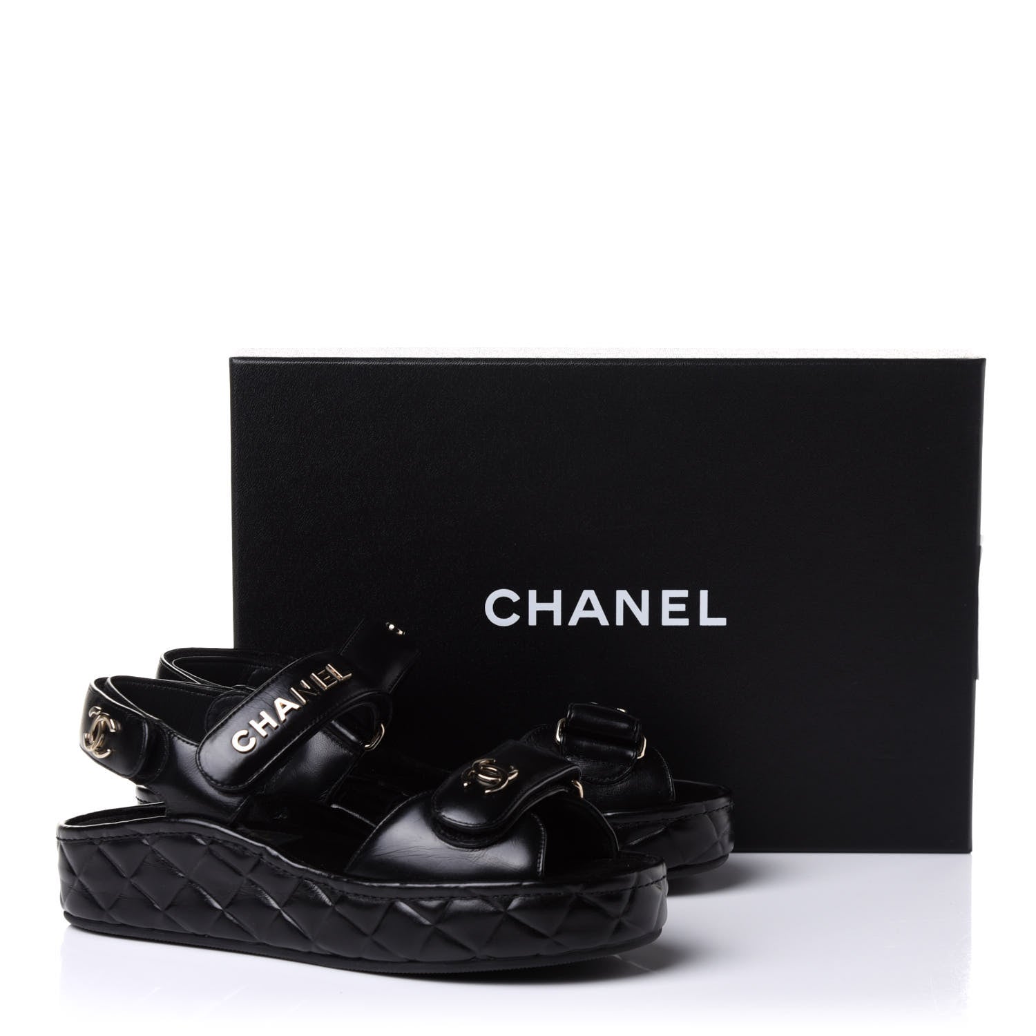 Chanel Shiny Calfskin Logo Platform Sandals 35 Black 11 of 11