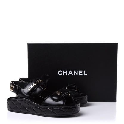 Chanel Shiny Calfskin Logo Platform Sandals 35 Black 11 of 11