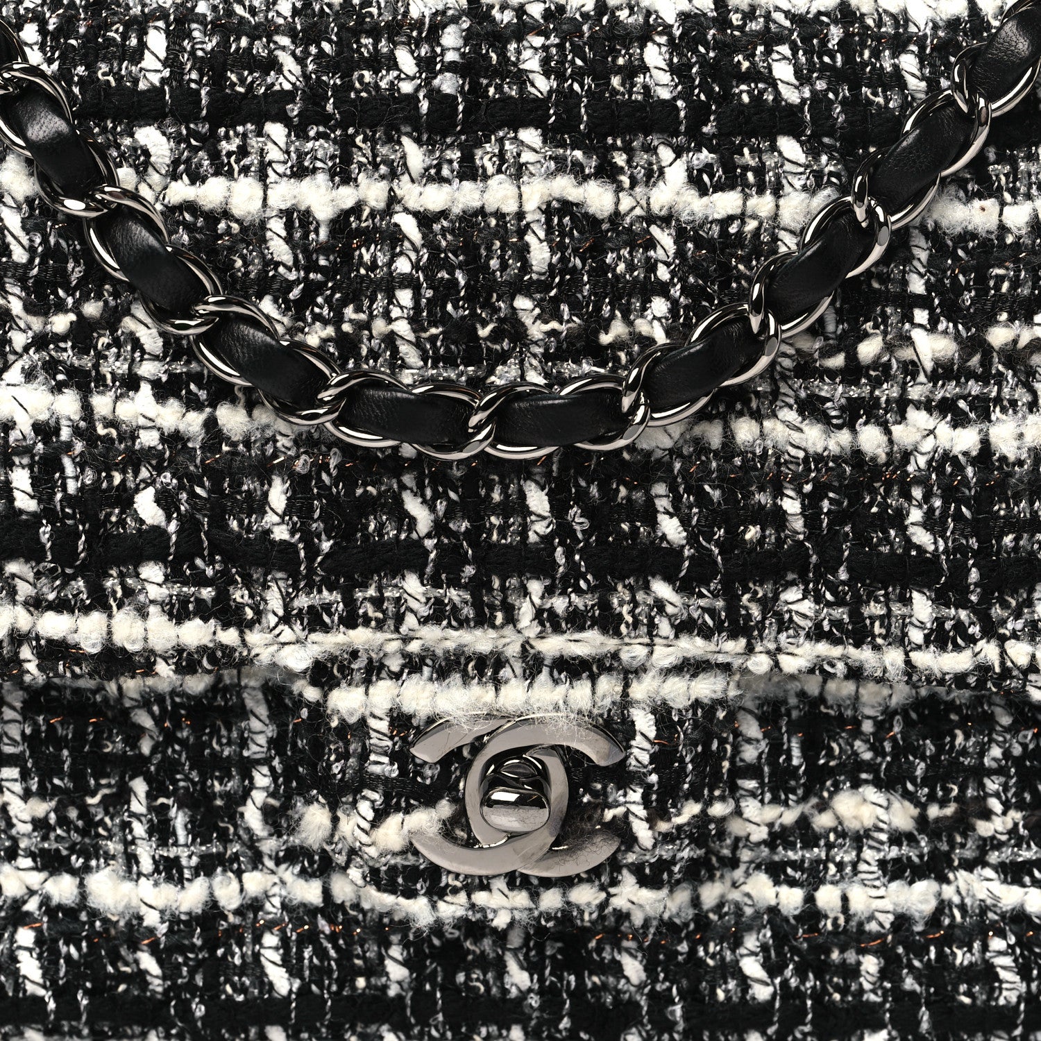 Chanel Tweed Quilted Medium Double Flap Black 8 of 13