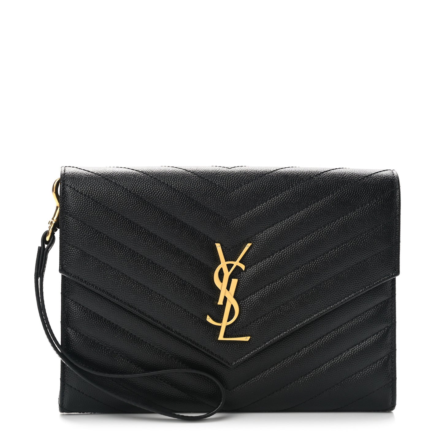 Grain De Poudre Matelasse Chevron Monogram Envelope Clutch Black