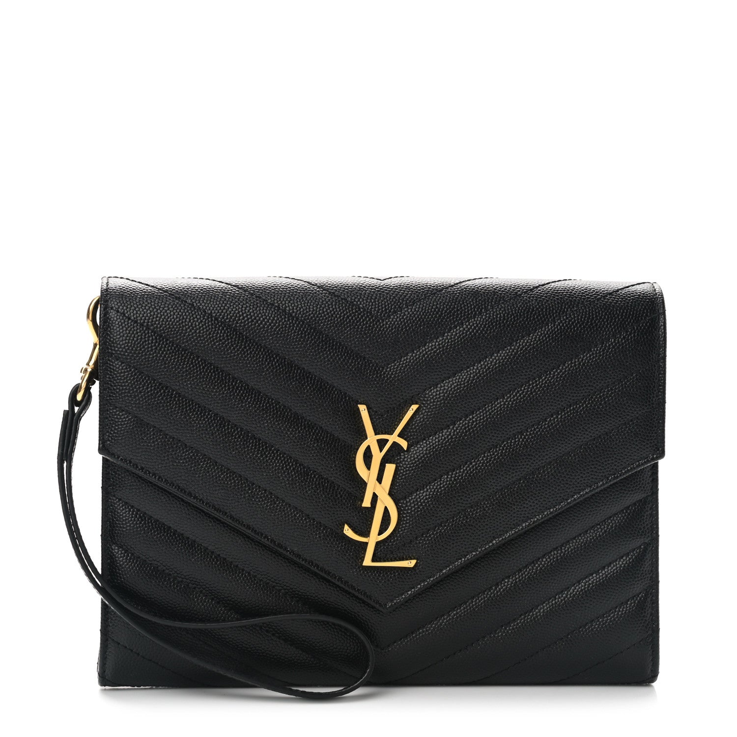 Saint Laurent Grain De Poudre Matelasse Chevron Monogram Envelope Clutch Black 1 of 10