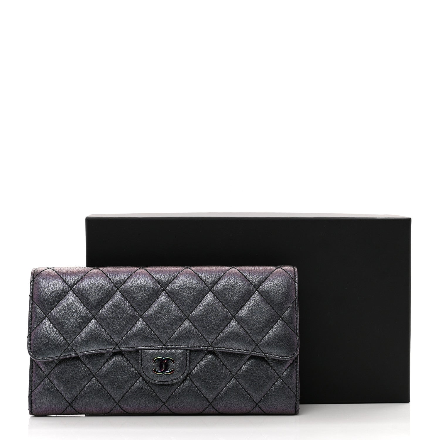 Chanel Iridescent Goatskin Quilted Large Flap Wallet Purple 9 of 9