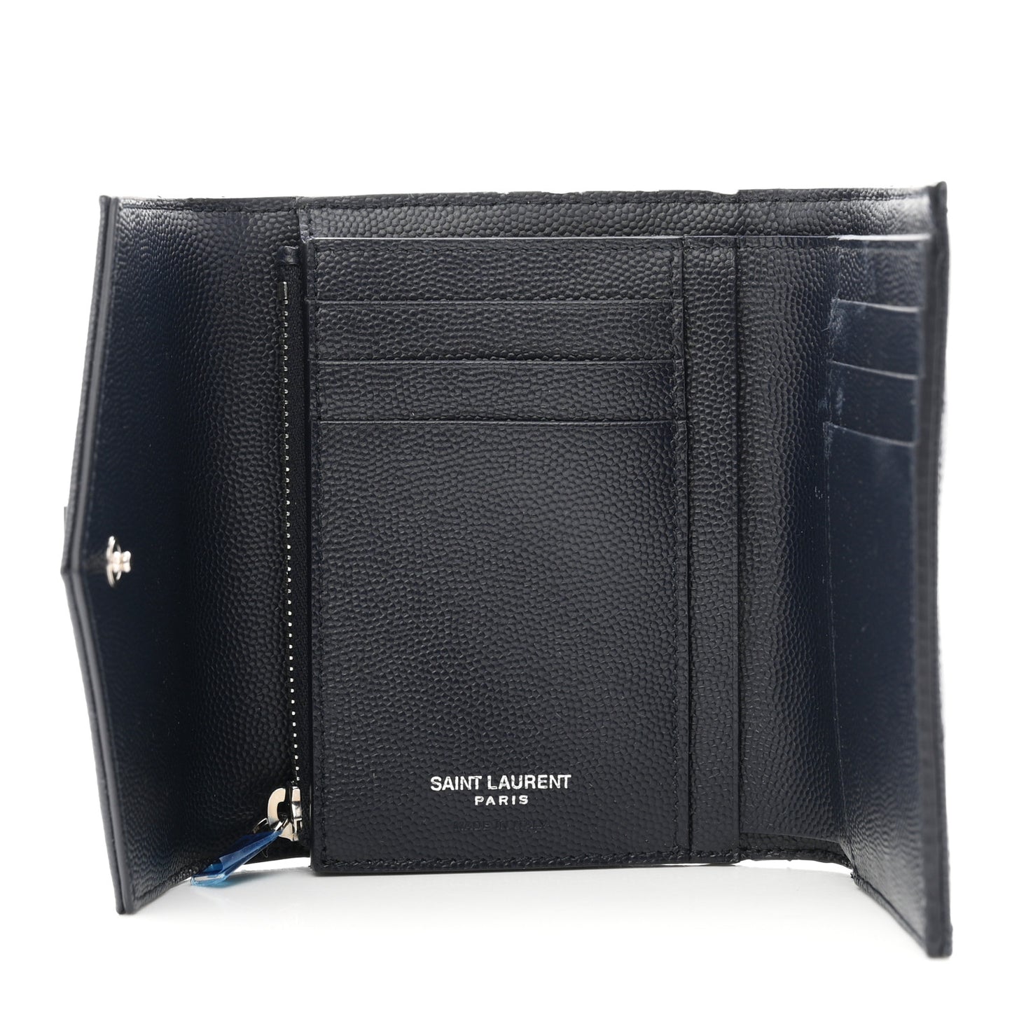 Grain De Poudre Matelasse Chevron Monogram Compact Tri Fold Wallet Deep Marine