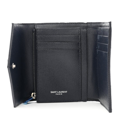 Saint Laurent Grain De Poudre Matelasse Chevron Monogram Compact Tri Fold Wallet Deep Marine 5 of 8