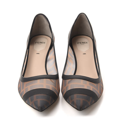 Fendi Technical Mesh Vitello Gommato FF Colibri 55mm Pumps 37.5 Tobacco Moro Black 2 of 9