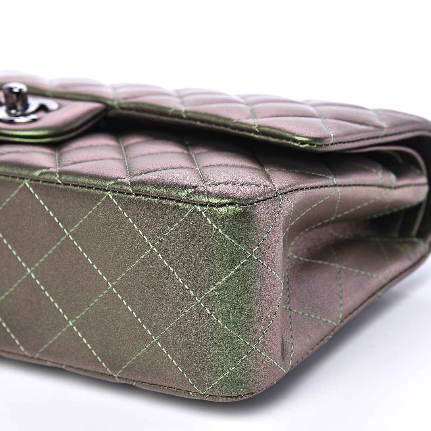 Chanel Iridescent Lambskin Quilted Medium Double Flap Green 8 of 14
