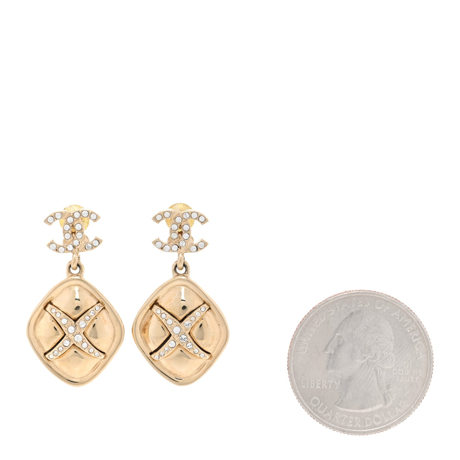 Chanel Crystal CC Drop Earrings Gold 2 of 4