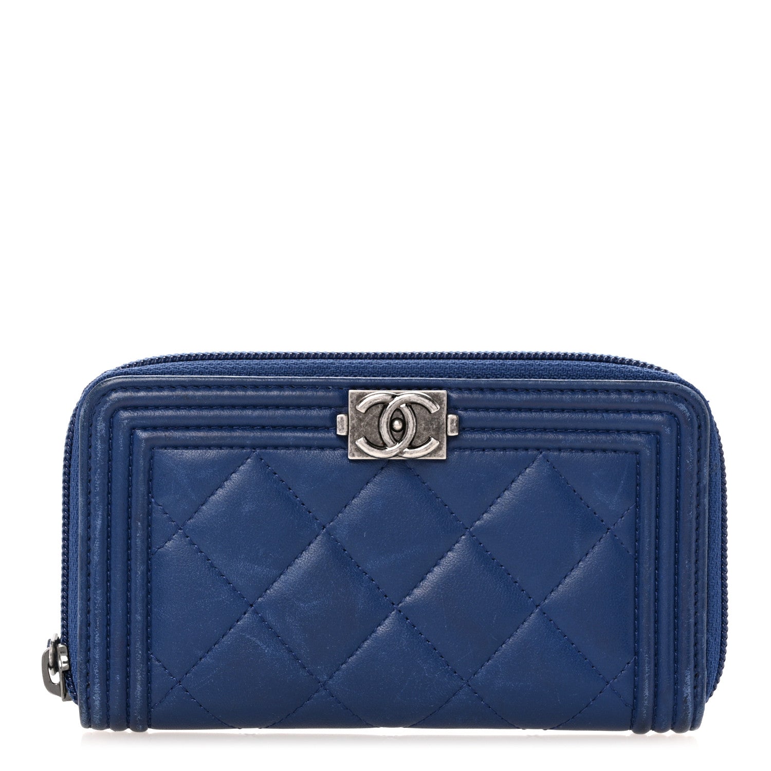 Chanel Lambskin Quilted Small Boy Zip Around Wallet Blue 1 of 14