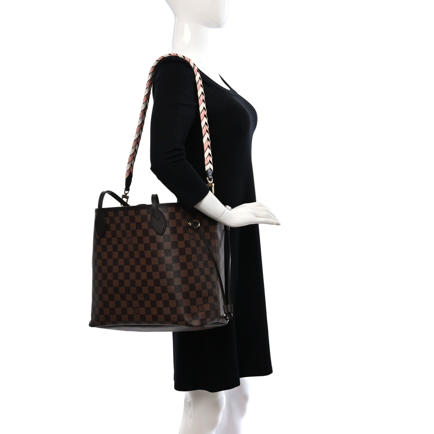 Damier Ebene Braided Neverfull MM Pink