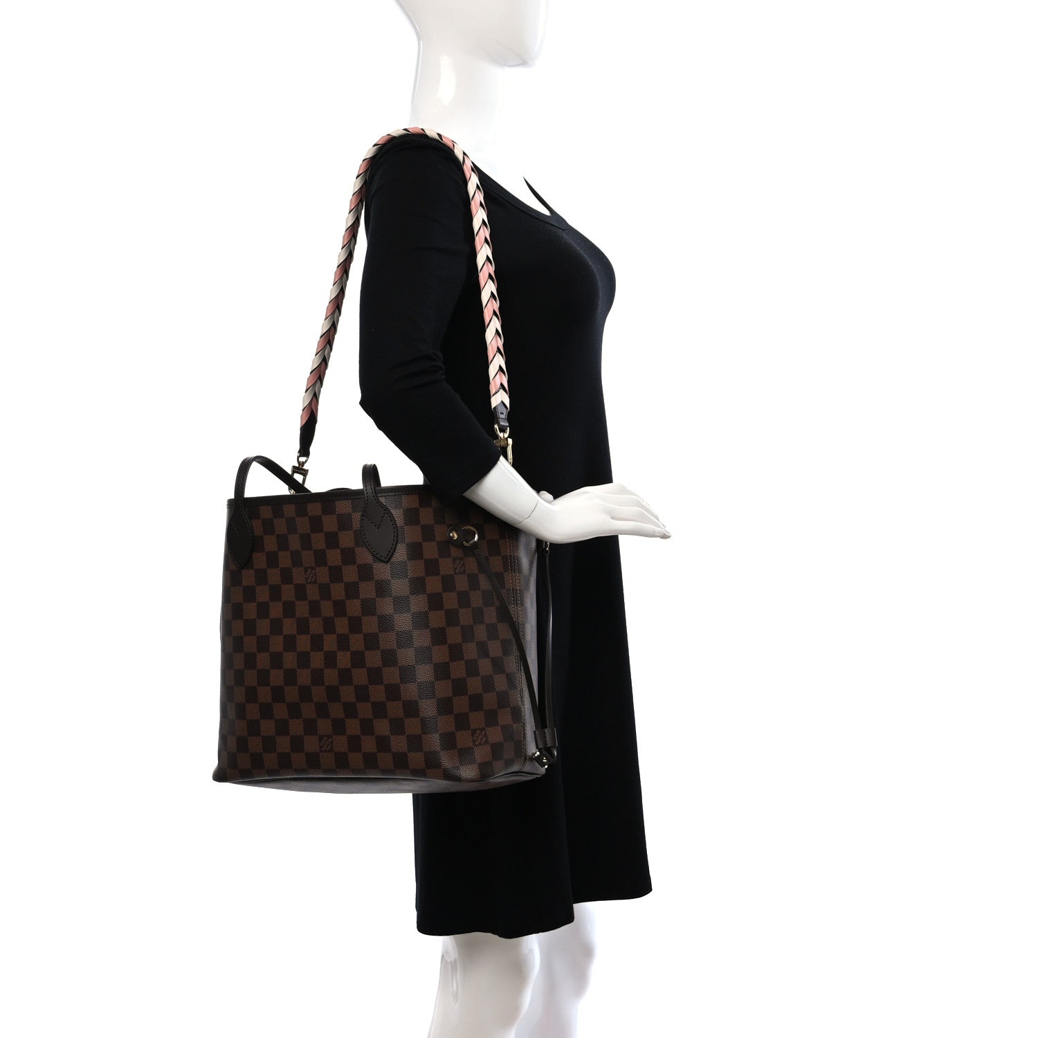 Louis Vuitton Damier Ebene Braided Neverfull MM Pink 2 of 9