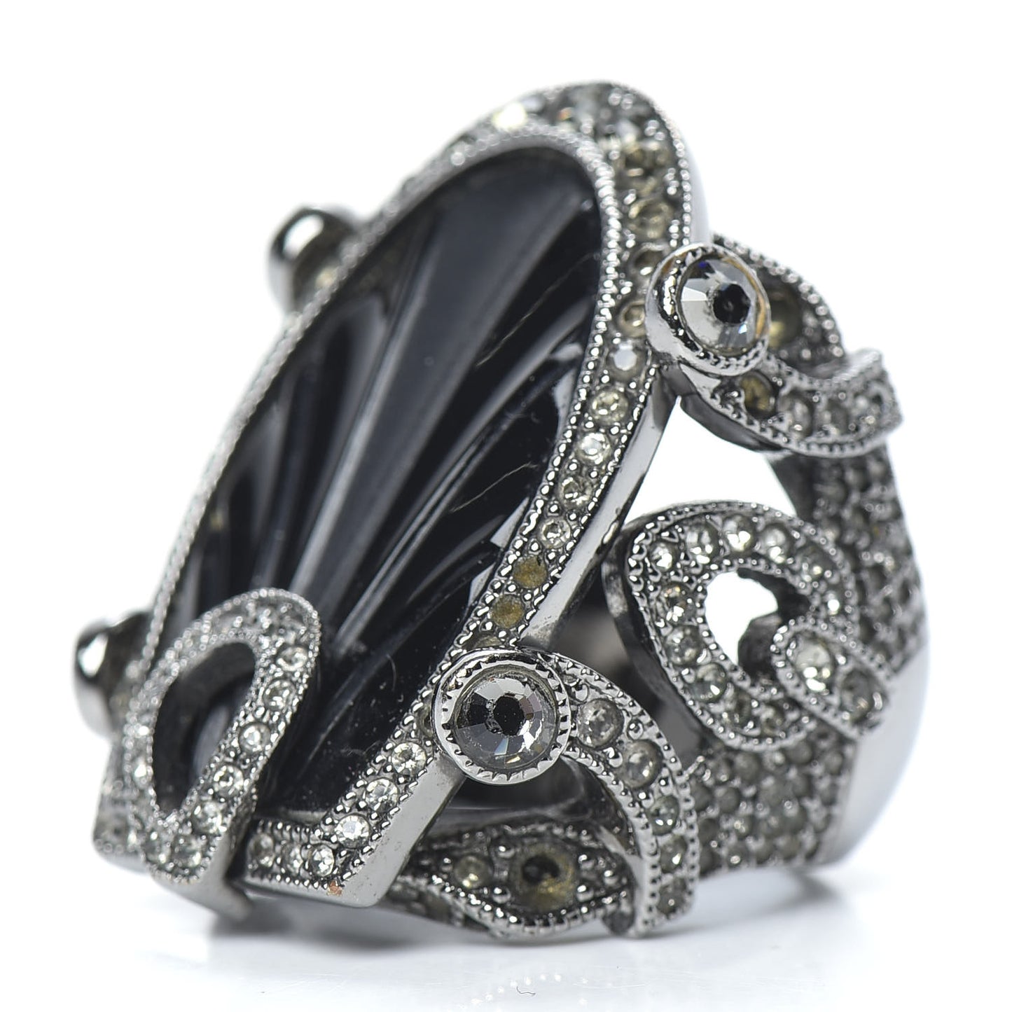 Crystal Resin Art Deco Ring 7.25 Black Silver