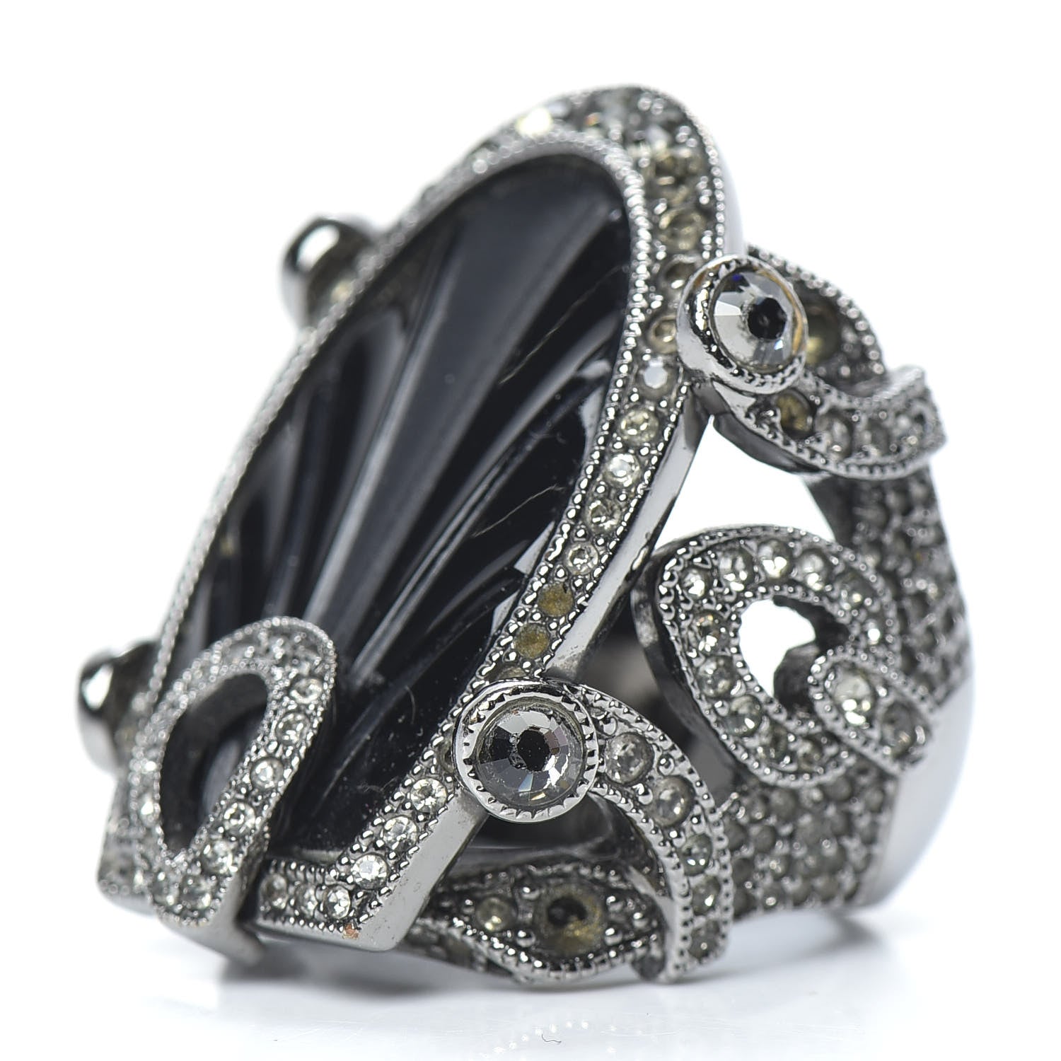 Christian Dior Crystal Resin Art Deco Ring 7.25 Black Silver 3 of 6
