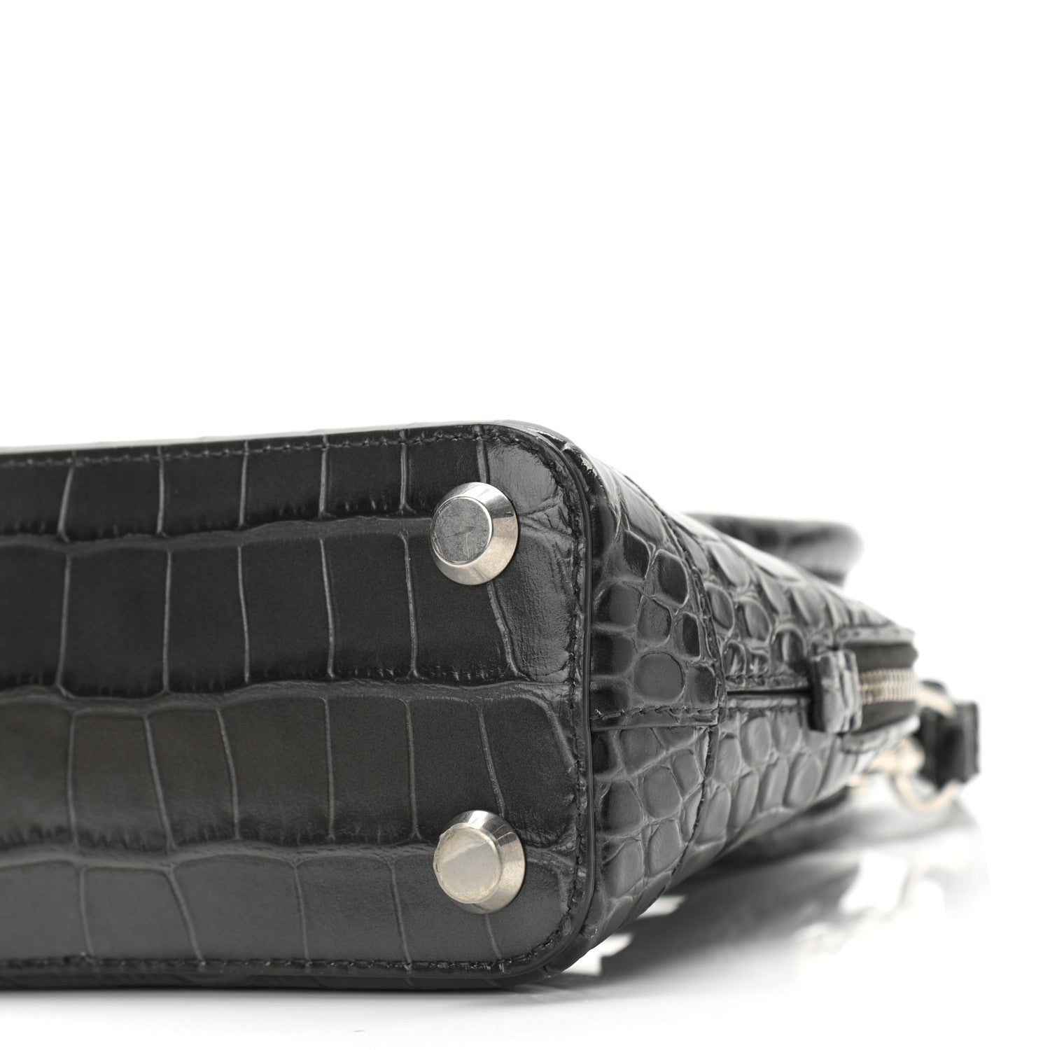 Balenciaga Shiny Calfskin Logo Crocodile Embossed XXS Ville Top Handle Bag Gray 9 of 13