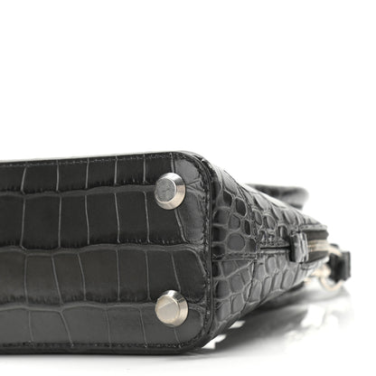 Balenciaga Shiny Calfskin Logo Crocodile Embossed XXS Ville Top Handle Bag Gray 9 of 13