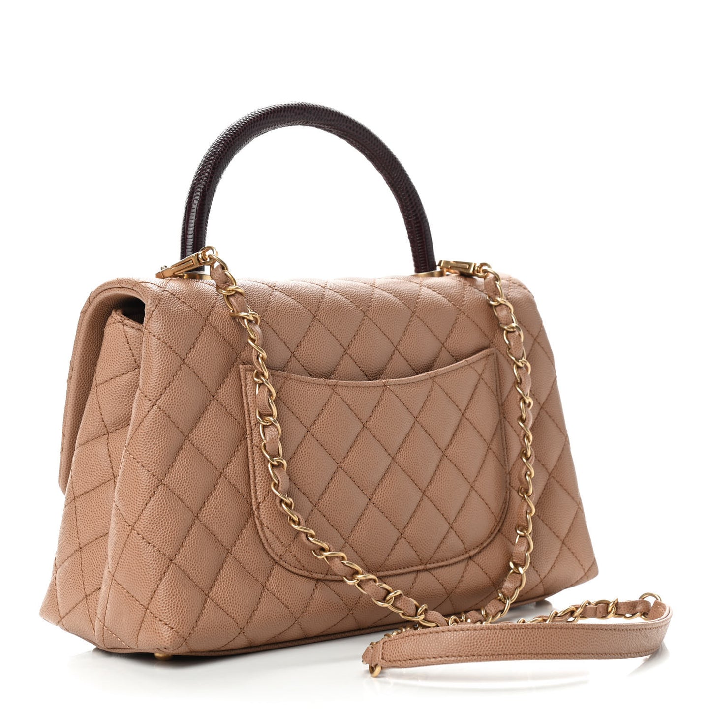 Caviar Lizard Embossed Quilted Small Coco Handle Flap Beige