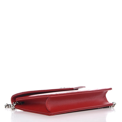 Saint Laurent Grain De Poudre Matelasse Chevron Monogram Envelope Chain Wallet New Red 4 of 7