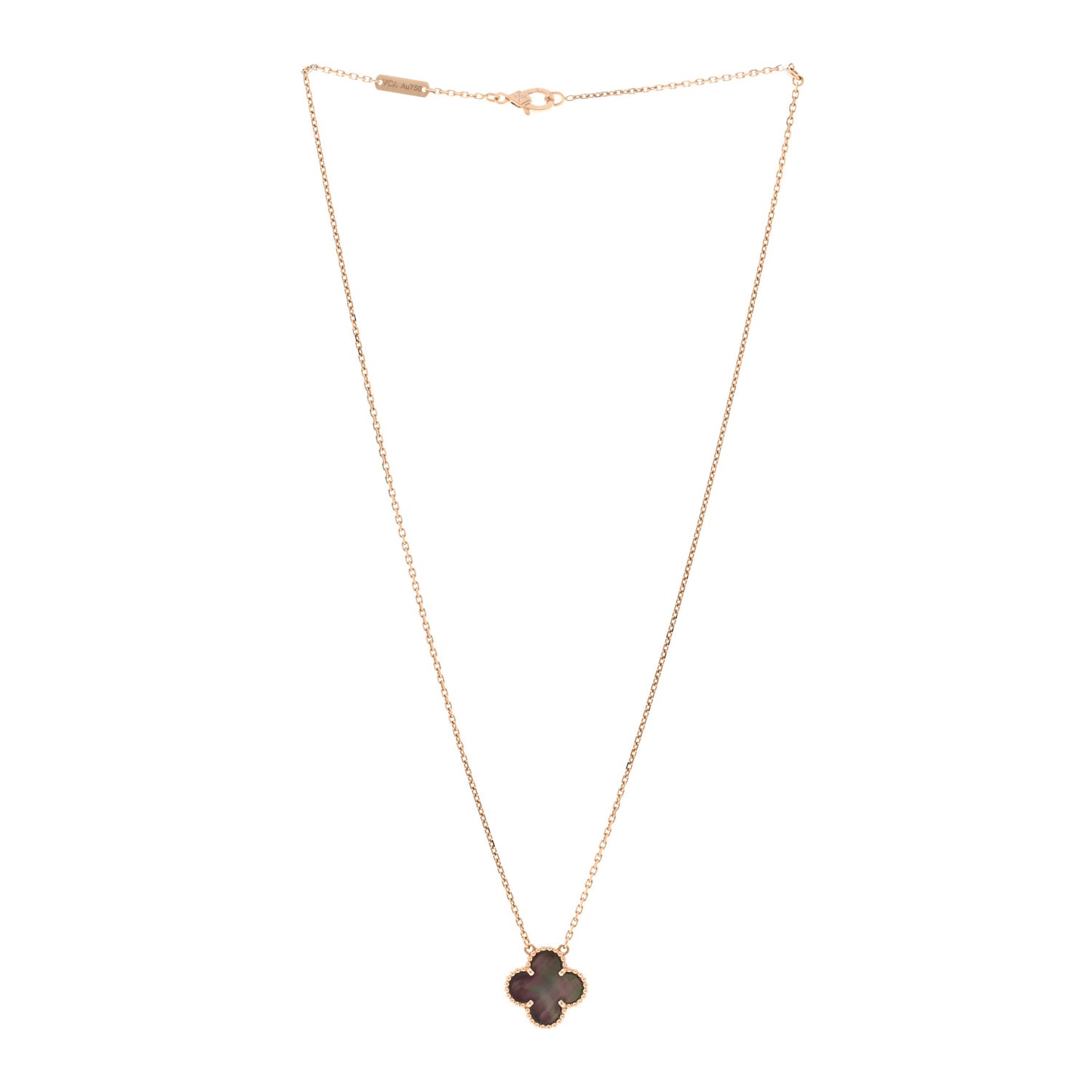 18K Rose Gold Gray Mother of Pearl Vintage Alhambra Pendant Necklace
