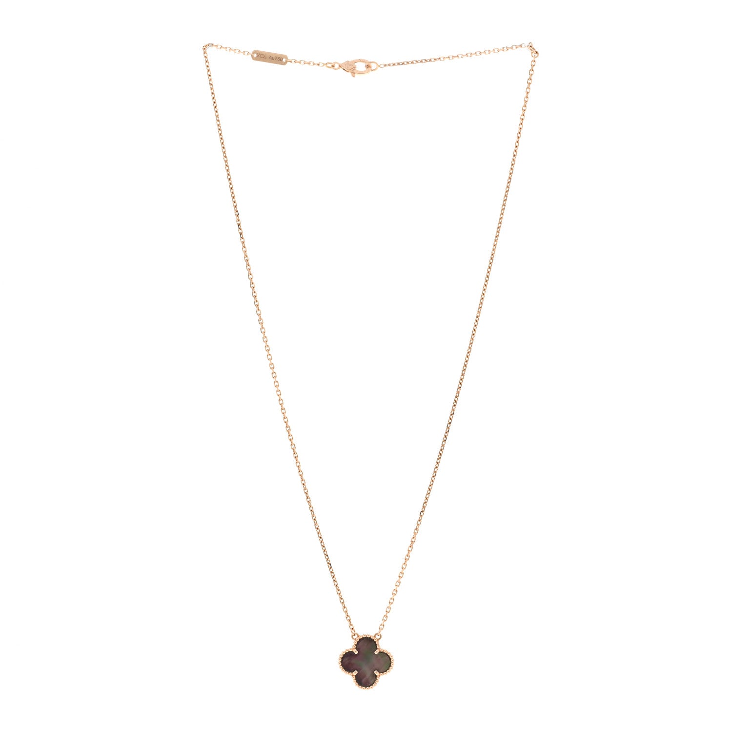 Van Cleef & Arpels 18K Rose Gold Gray Mother of Pearl Vintage Alhambra Pendant Necklace 3 of 4