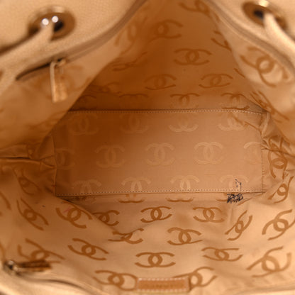 Chanel Caviar Wood CC Drawstring Bucket Bag Beige 5 of 15