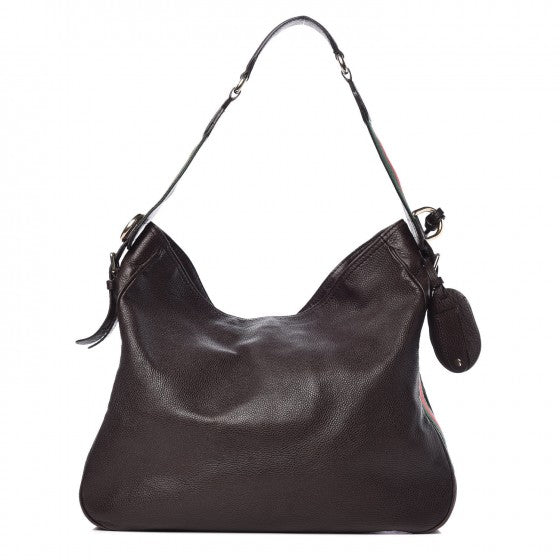 Pebbled Calfskin Medium Heritage Shoulder Bag Dark Brown