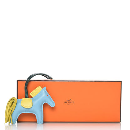 Hermes Milo Lambskin Grigri Rodeo Horse Bag Charm PM Bleu Celeste Lime Malachite 4 of 4
