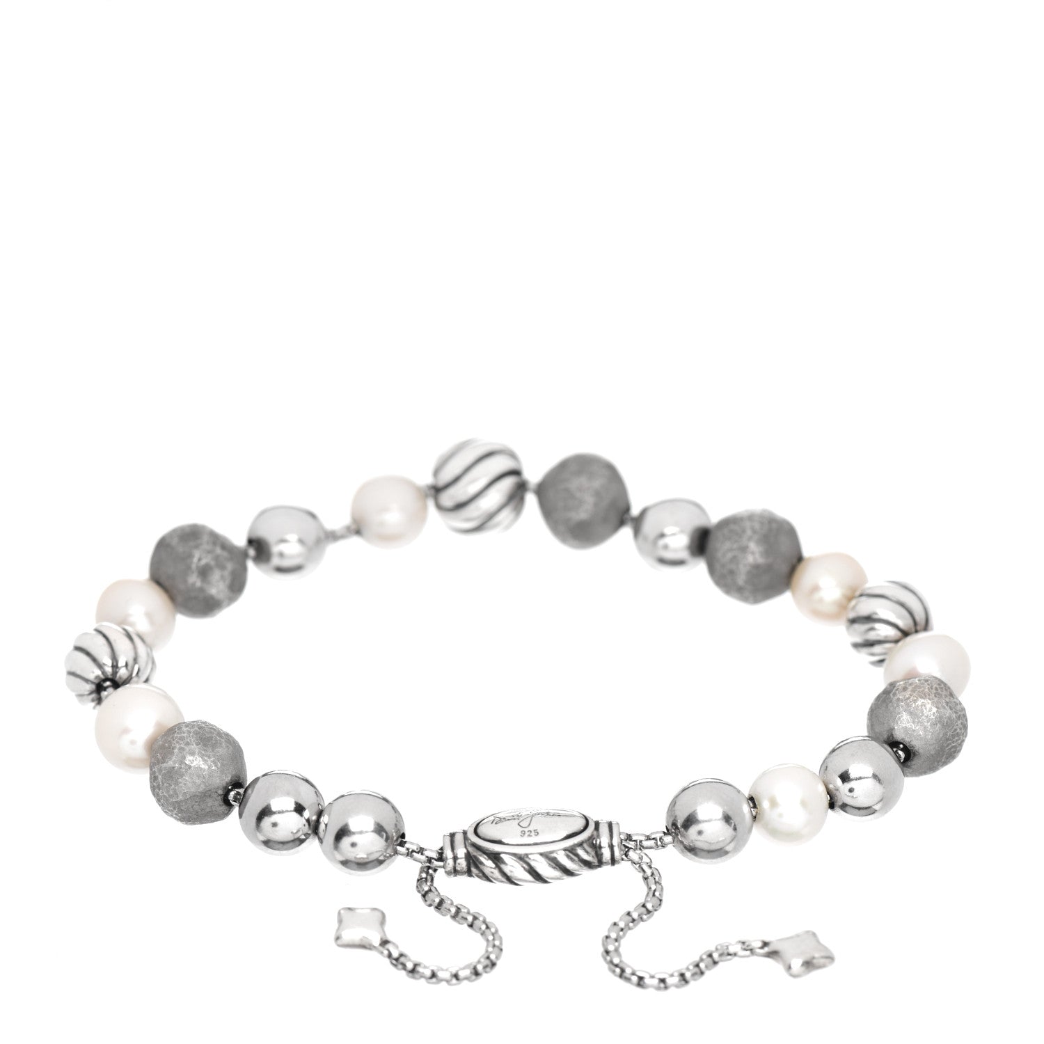 David Yurman Sterling Silver Pearl 9mm Elements Bead Bracelet 3 of 4