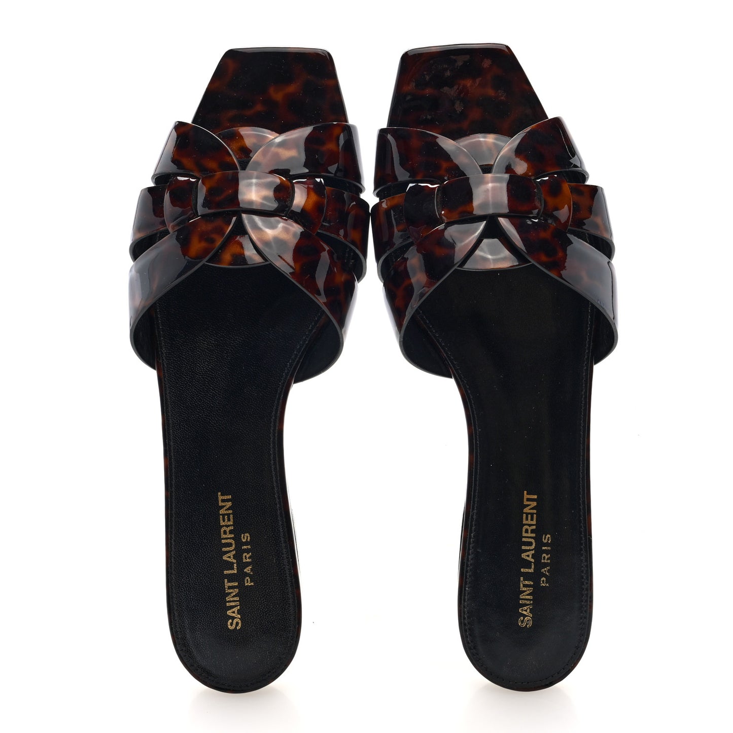 Patent Calfskin Nu Pied 05 Slide Sandals 40 Tortoise