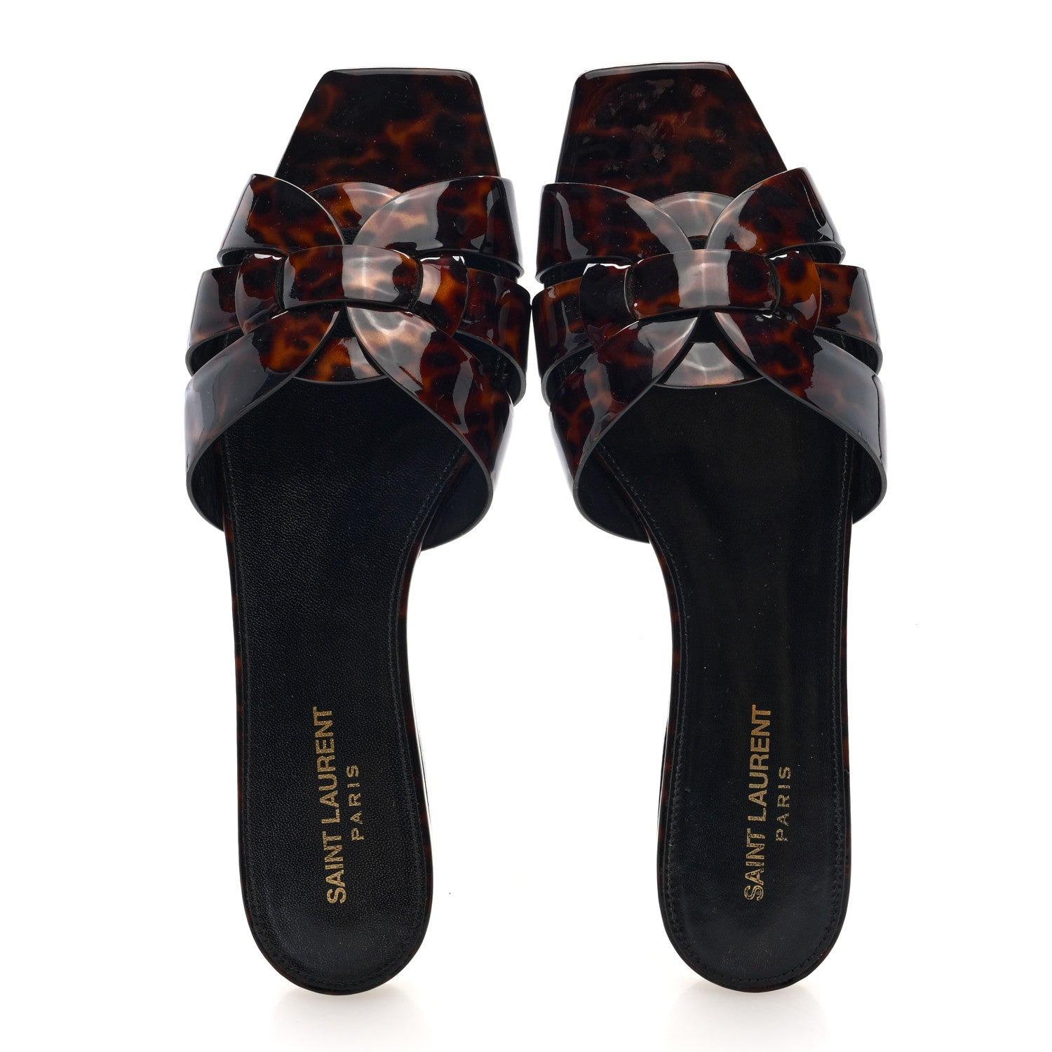 Saint Laurent Patent Calfskin Nu Pied 05 Slide Sandals 40 Tortoise 2 of 8