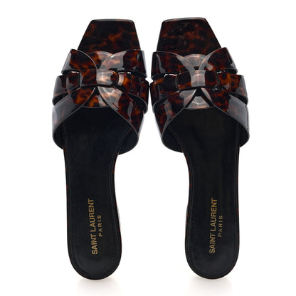 Saint Laurent Patent Calfskin Nu Pied 05 Slide Sandals 40 Tortoise 2 of 8