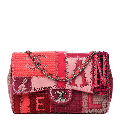Chanel Tweed Patchwork Jumbo Single Flap Pink 1 of 12