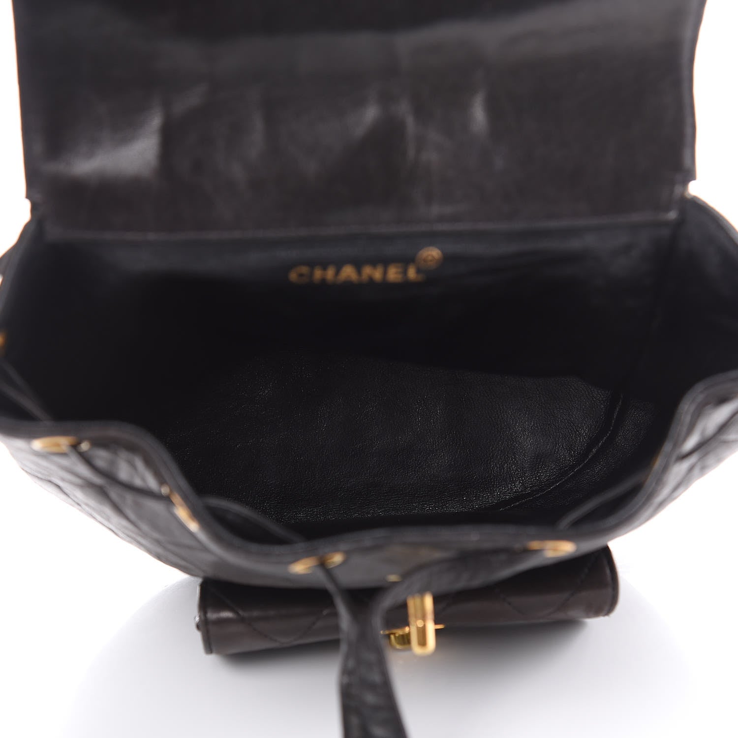 Chanel Lambskin Quilted Drawstring Backpack Black 6 of 18