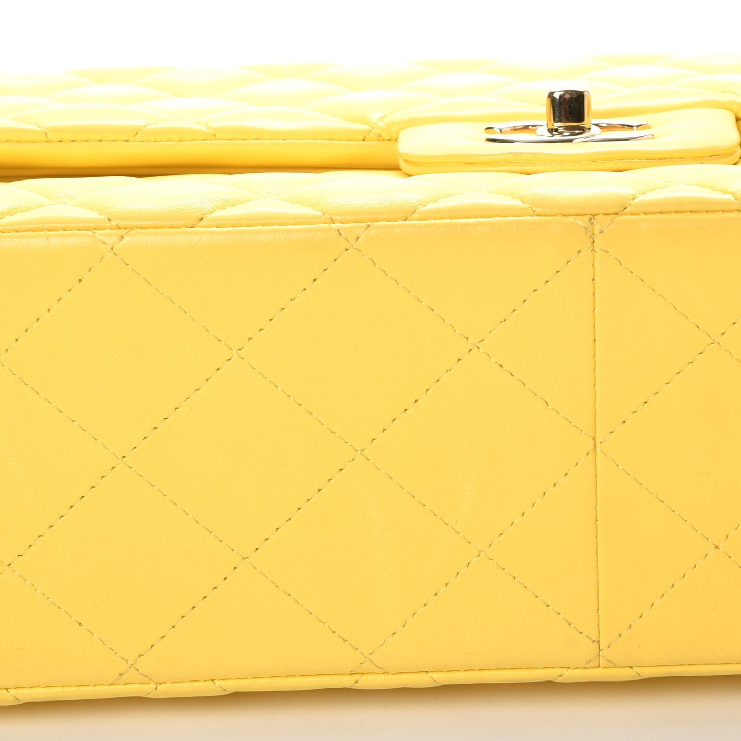 Lambskin Quilted Jumbo Double Flap Yellow