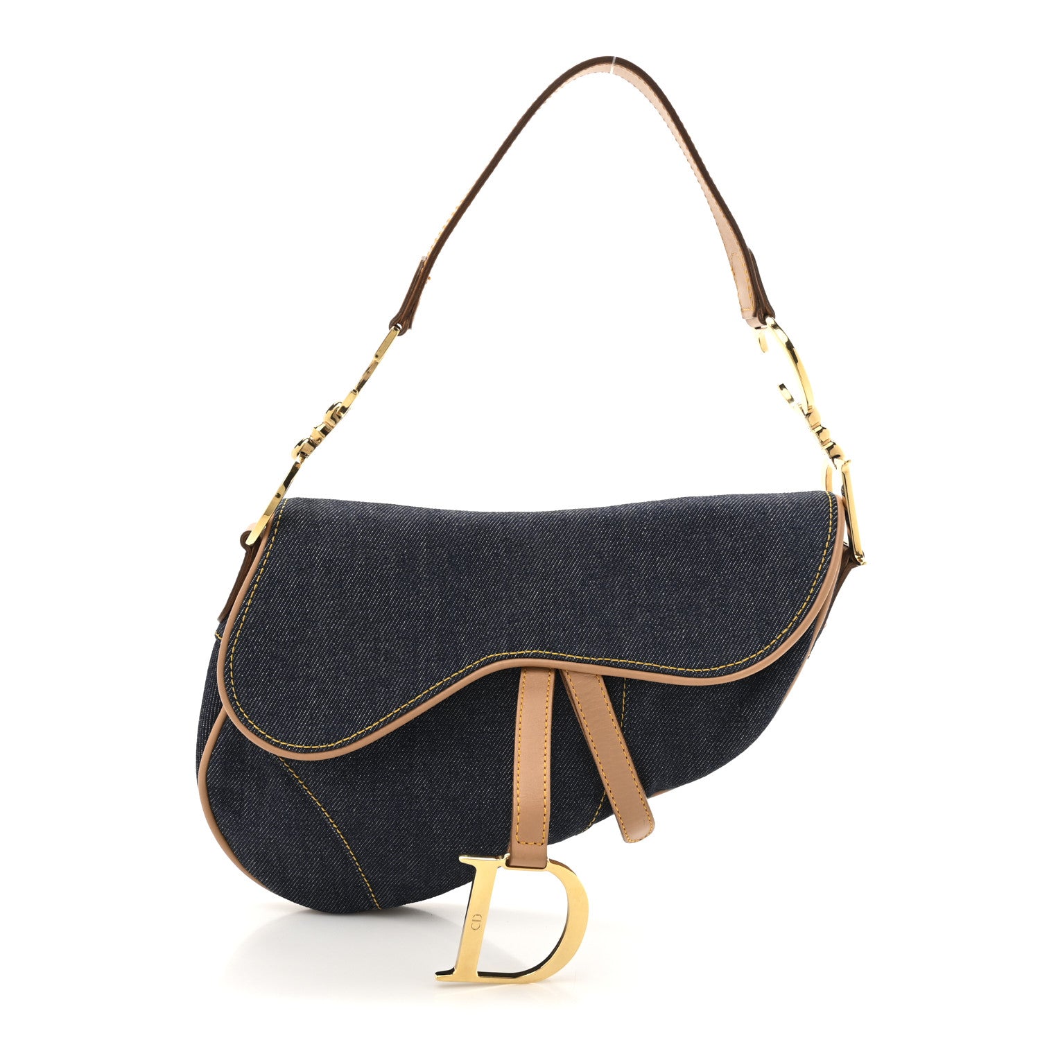 Christian Dior Denim Calfskin Saddle Bag Blue 1 of 12