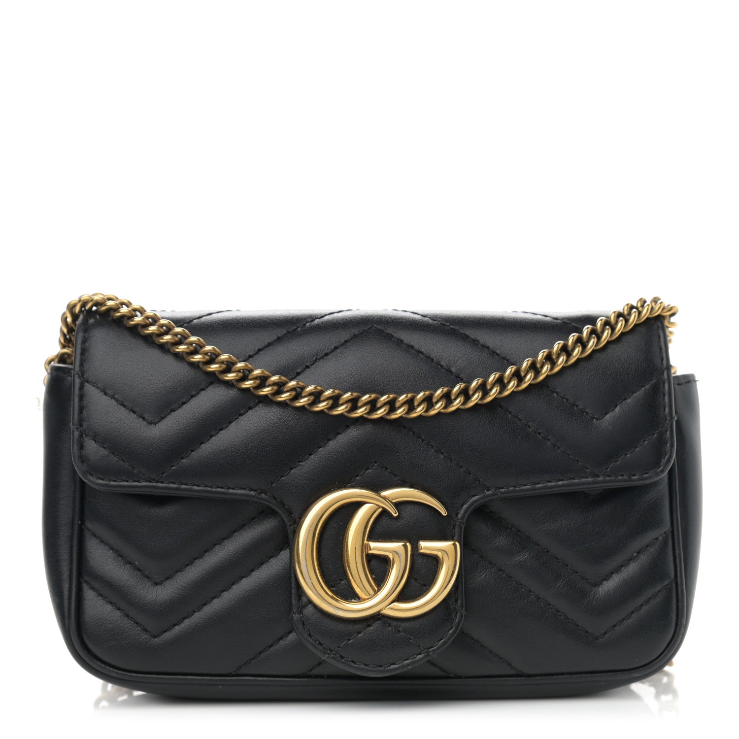 Gucci Calfskin Matelasse Super Mini GG Marmont Shoulder Bag Black 1 of 15