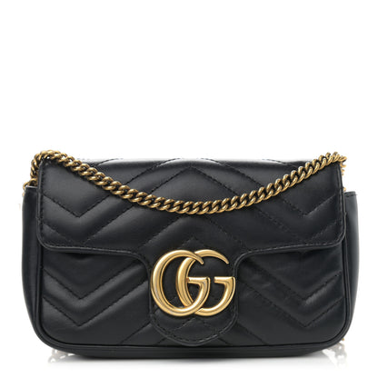 Gucci Calfskin Matelasse Super Mini GG Marmont Shoulder Bag Black 1 of 15