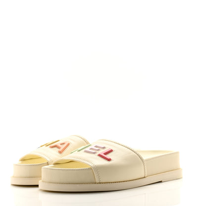 Chanel Lambskin Cha-Nel Mule Sandals 38 Ivory Multicolor 3 of 11