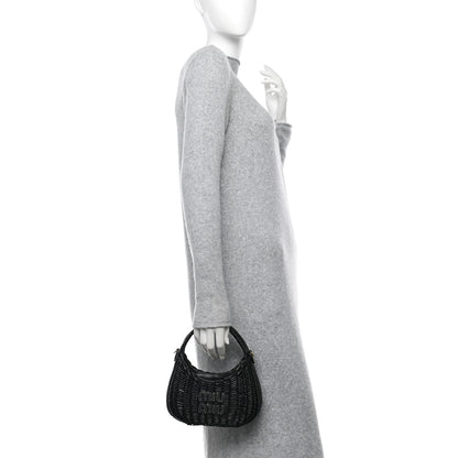 Miu Miu Wicker Wander Hobo Black 3 of 10
